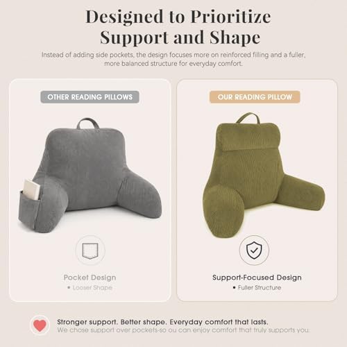 Reading Pillow with Arms for Bed Sitting Up, 18 Inch, Dark Green - Image 4