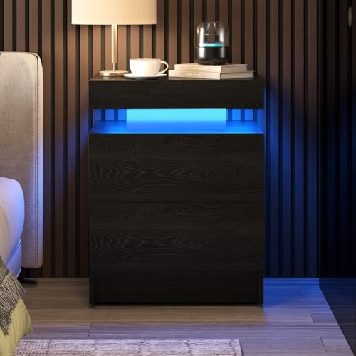 LED Nightstands Set of 2, Modern Black Night Stand End Tables with APP & Remote Control LED Lighting, 2 Drawers, Open Shelf Storage, Bedside Tables for Bedroom and Living Room - Image 7