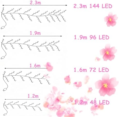 47 Inch Cherry Blossom Tree Light with Remote, 48 LED Cherry Blossom Branch Lights for Wall, 8 Lighting Modes&Timer, Flexible DIY Indoor Decoration for Home, Christmas, Wedding, Party (48LED-47inch) - Image 2