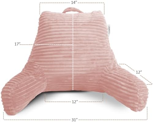 Nestl Reading Pillow with Shredded Memory Foam, Luxe Cut Plush Back Pillow for Sitting Up in Bed, Back and Arms Adjustable Support for Adult & Teens, Backrest Pillows with Washable Cover Peach Beige - Image 5