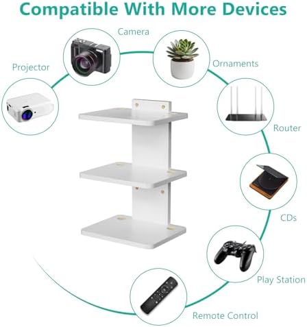 WALI Floating TV Shelf, 3 Tier Projector Shelf for DVD Players, Routers, Game Consoles, Cable Boxes, Living Room Decor Accessories, Wall Mount Shelves Holds Up to 22lbs (CS303NW), 3-Shelf, White - Image 3