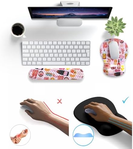 Cute Pink Mouse Pad and Keyboard with Wrist Rest Ergonomic Aesthetic Gaming Mouse Pads, Best Desk Decor Office Cute Pink Desk Accessories Mouse Pad with Wrist Rest, Vacation Style Soft Gel Material - Image 6