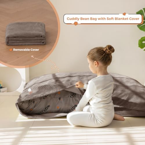 MAXYOYO 3 in 1 Kids Bean Bag Chair, Comfy Floor Sofa with Removed Cover | Convertible Chair Folds from Bean Bag to Lounger, Floor Couch with High-Density Foam Filling, Floor Sofa for Gaming, Brown - Image 5