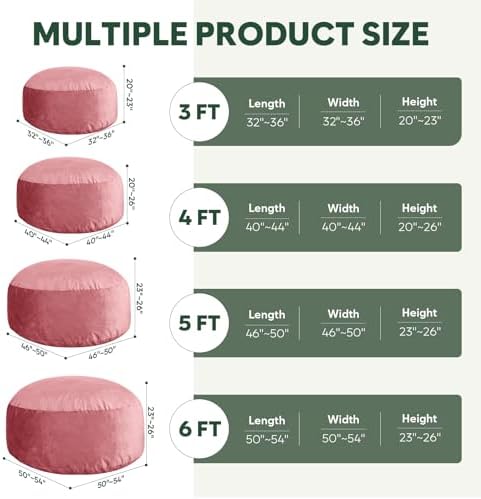 SHOUREN 5 Ft Bean Bag Chair,Bean Bag Chairs for Living Room,5 Foot,Pink | Bean Bag Chairs for Adults,Memory Foam Filling,Beanbag with Filler Included,Soft Velvet Cover,Pocket & Pull-Handle - Image 5