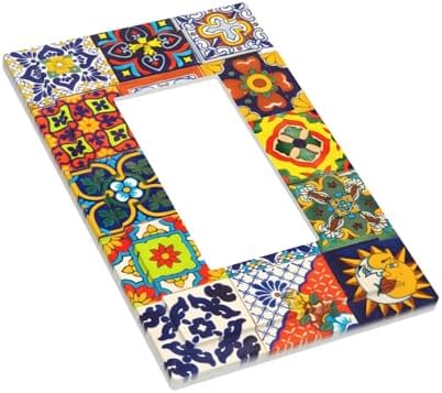 Decorative Outlet Covers Vintage Traditional Colorful Mexican Talavera Tiles Style 1 Gang Rocker Light Switch Covers Single Gfci Wall Plate Electrical Receptacle Switchplate Plug Faceplate - Image 3