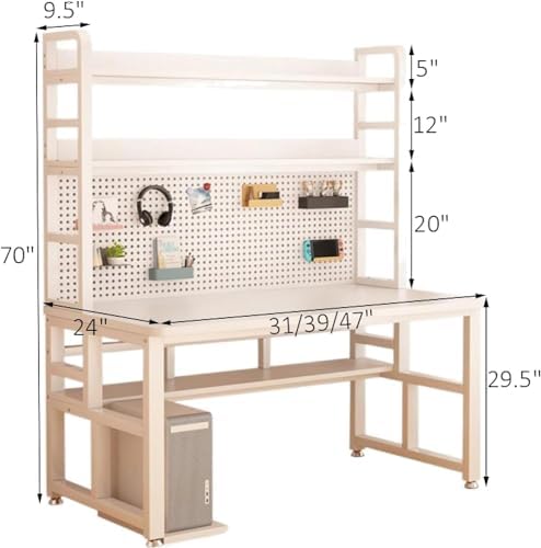 Pegboard Wall Organizer Panels.Modern Industrial Computer Desk with Storage Shelves & Pegboard - Stylish Home Office Workstation for Study, Writing, and Productivity，（Grey，47in） - Image 2