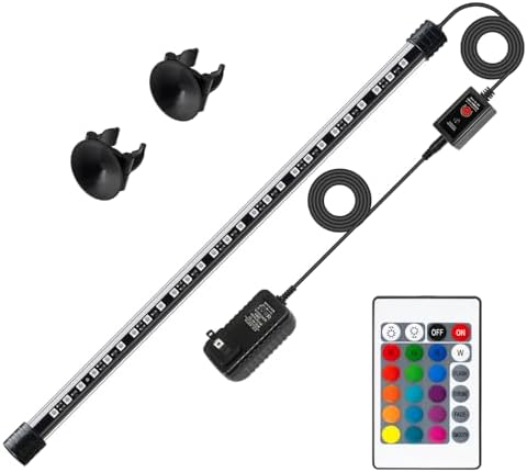 LED Aquarium Light with IP68 Waterproof and Memory Function Submersible Fish Tank Light with Remote and 16 Colors 19 Inches Brightness Adjustable Underwater Light Bar for Fish Tank Aquarium by Unknown