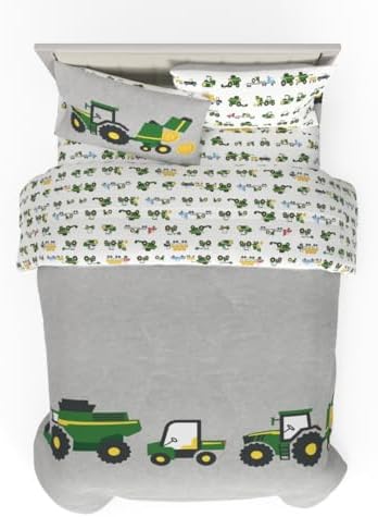 Franco Kids John Deere Farm Equipment Bedding 5 Piece Super Soft Comforter and Sheet Set, Full, (Officially Licensed Product) by Franco