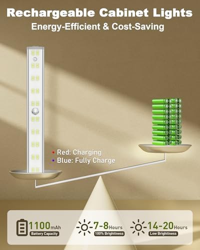 Under Cabinet Lights Wireless, 48-LED Under Cabinet Lighting Rechargeable, Closet Light with Timer & Dimmable, Under Counter Lights for Kitchen Shelf Pantry Desk (4 Packs) - Image 6