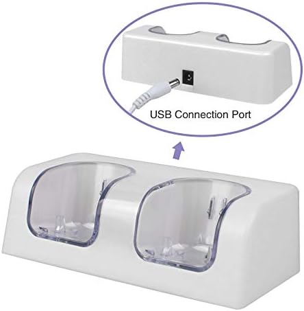 Wii Remote Battery Charger(Free USB Wall Charger+Lengthened Cord) Dual Charging Station Dock with Two Rechargeable Capacity Increased Batteries for Wii U Game Remote Controller (White) - Image 3