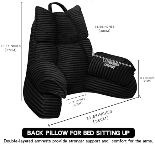 Reading Pillow for Bed with Arms, Back Support, Memory Foam (Ink Black） - Image 2