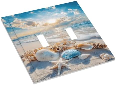 Decorative Light Switch Cover Plate Beach Starfish Seashell 2 Gang Switch Plate Covers Double Toggle Wall Plate Summer Sea Ocean Dual Device Electrical Switchplate Dimmer Faceplate Decor - Image 3