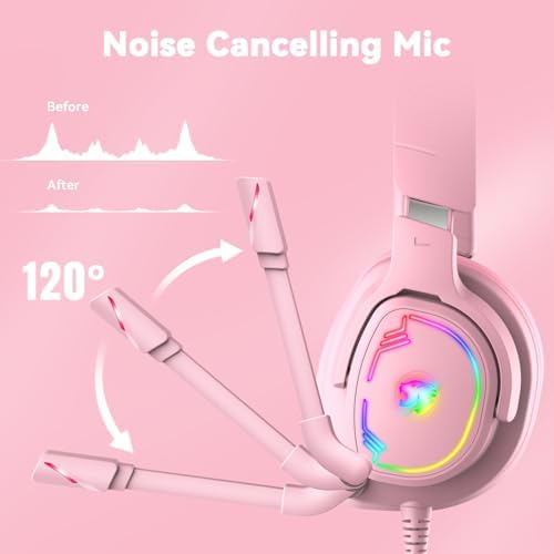 Jimonyer Gaming Headset for PS5 PS4 Xbox Series X|S PC Switch (Pink) - Image 4