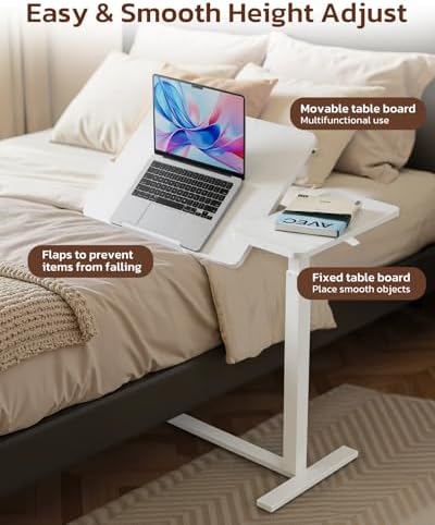 Simple Deluxe Overbed Bedside Table with Hidden Casters, Height Adjustable Desk with Tilting Top, Mobile Rolling Laptop Desk, Standing Rolling Desk Hospital Home Use, White - Image 3