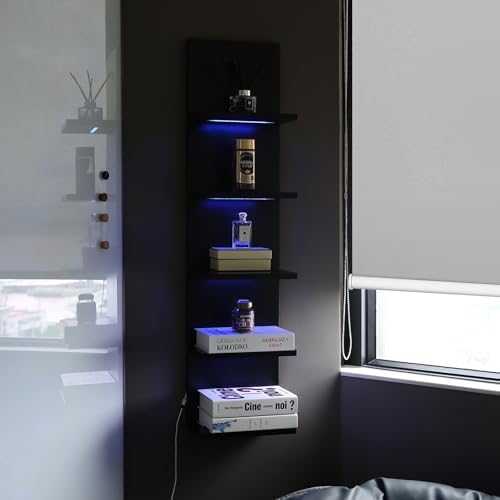 5 Tier Wall Shelf Unit, Black, RGB Lack Shelf with Light - Image 4