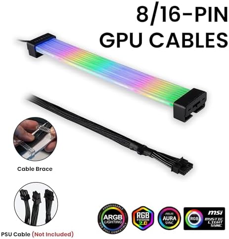 TECWARE Flex RGB Cable Cover Kit | Compatible with 24-Pin Motherboard and 8-Pin/16-Pin GPU | ARGB PSU Cable Extension with 5V 3-Pin Sync | RGB Lighting Kit for PC Cables | Black - Image 3