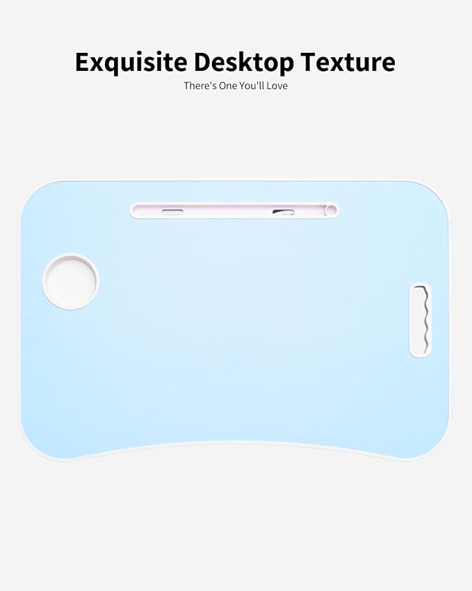 Foldable Lap Desk, Laptop Bed Desk, Portable Lap Table, Laptop Bed Table with Cup Holder & Tablet Slot & Lifting Handle for Working Writing Drawing & Eating - Blue - Image 6