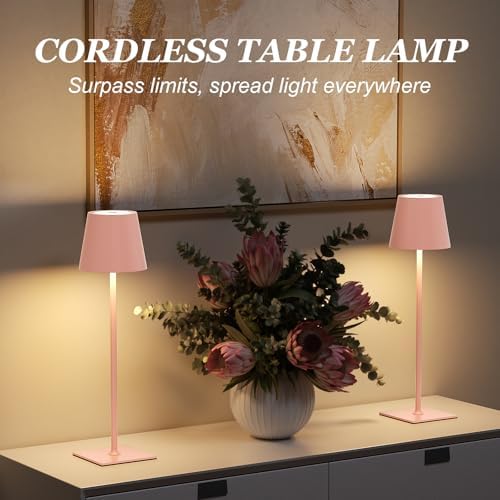Kakanuo Pink Cordless Rechargeable Table Lamp 5000mAh Battery Operated Lamps, 3 Colors Stepless Dimming Touch Lamp for Living Room, Kitchen Counter, Dining, Outdoor Patio, 2 Pack - Image 4