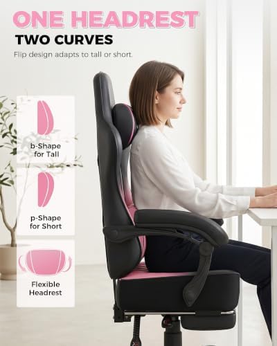 GTPLAYER Big and Tall Gaming Chair with Footrest, Ergonomic Office Desk Chair with 4.4in Thick Cushion and Wide Wingless Seat, Comfortable Leather Computer Chair, Predator Series, Pink Gradient - Image 6