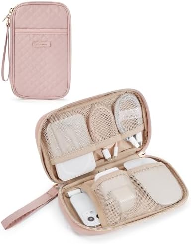 BAGSMART Cord Organizer Travel Cable Organizer Bag Tech Electronic Organizer Travel Case, Travel Essentials for Charger, Cable, Phone, Flash drive, Single Layer - Pink by BAGSMART