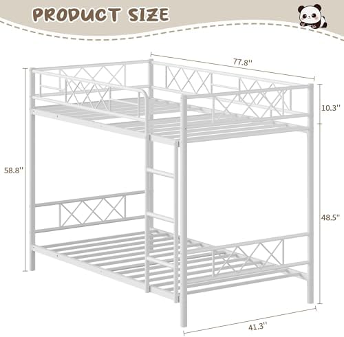 Garvee Twin Over Twin Bunk Bed with Stairs, Heavy Duty Metal Construction & High Guardrail, Sturdy Steel Slats Support, No Box Spring, Space Efficient, White - Image 2