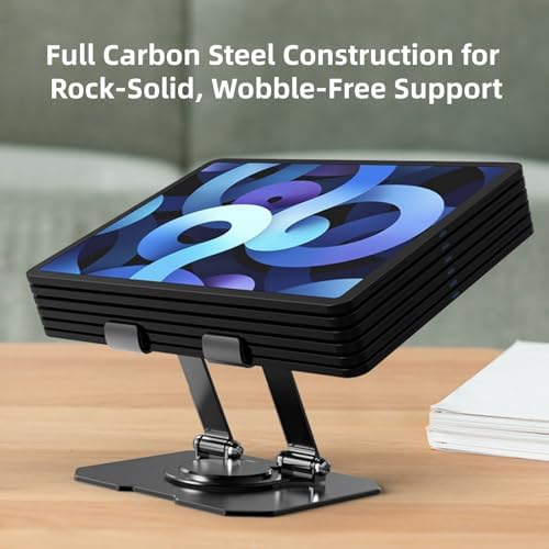 360° Rotatable Metal Tablet Stand, Adjustable Folding Desktop Stand for iPad/iPhone/Switch, Universal Use for Office/Movie/Studying/Drawing/Gaming, Black - Image 3