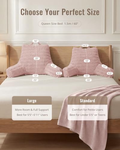 Blissful Diary Reading Pillow, Large Backrest Pillow with Shredded Memory Foam for Adult & Children, Designed for Bed and Couch Sitting Up, Includes Arms, Pockets and Washable Cover, Pale Pink - Image 5