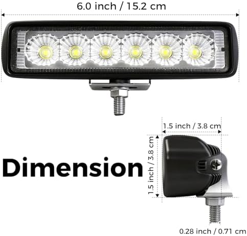 6 Inch Led Light Bar Flood Beam Aluminum 6000K White 18W Waterproof, 1 Pack - Image 4