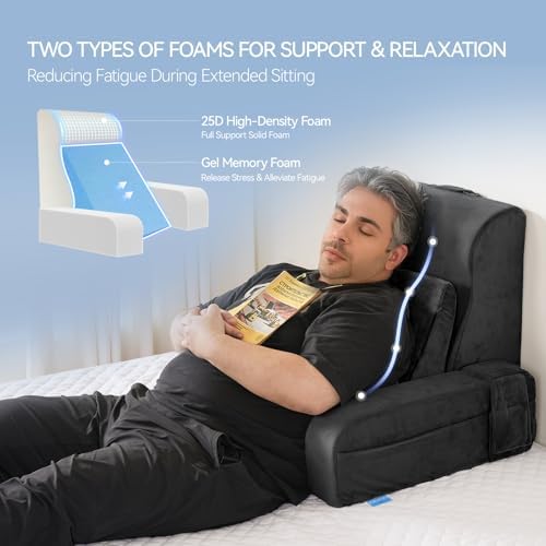 Kayfia Reading Pillow, Gel Memory Foam Back Rest Pillow, 21'', Black - Image 3