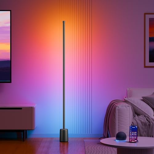 Ailofy Corner Floor Lamp, 1500lm RGBW Corner Lamp Work with Alexa & Google Assistant, 16 Million DIY Colors, Sync with Music, App Control, Modern LED Floor Lamp for Living Room & Bedroom, Black by Ailofy