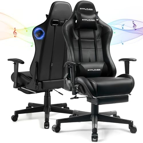 GTPLAYER Gaming Chair with Speakers, Video Game Chairs with Footrest for Adults, Ergonomic Computer PC Gamer Reclining Chair(Black) by GTPLAYER