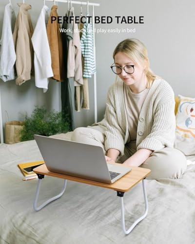 Ruxury Foldable Lap Desk Laptop Stand Bed Desk Table Tray, Breakfast Serving Tray, Portable & Lightweight Mini Table, Lap Tablet Desk for Sofa Couch Floor - Wood - Image 2