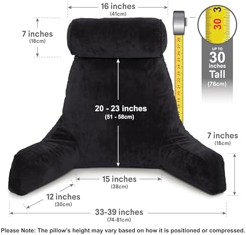Husband Pillow XXL The Original for Adults - 30" Tall Backrest for Sitting Up in Bed - Firm Support Reading & Bed Rest Pillows for Adults, Neck Roll, Removable Cover - TV - Black - Image 3