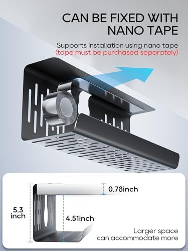 NODOCA No Drill Under Desk Cable Management Tray, 14'' Wire Management, Punch-Free Clamp on, Metal Cable Tray, Wire Organizer Under Desk, Under Desk Basket for Office and Home, Black - Image 6