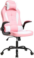 BestOffice Gaming Chair Office Chair Desk Chair with Lumbar Support Flip Up Arms Headrest Swivel Rolling Adjustable PU Leather Racing Computer Chair for Girls,Pink by BestOffice