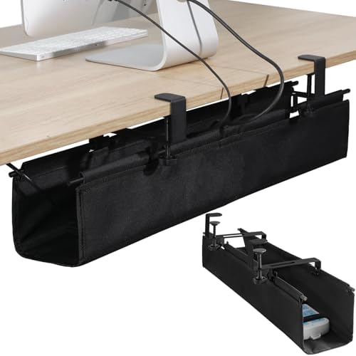 MAXECHO Under Desk Cable Management Tray 28" - Clamp on Wire and Cable Organizer for Storage and to Hide Cords - Ideal for Home Office - Premium Black Fabric Design by MAXECHO