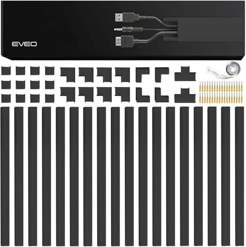EVEO Cord Hider - 300” Cord Cover Wall Cable Hider, Cable Concealer, Wire Hiders for TV on Wall. Cable Management, Cord Hider Cable Raceway Wire Covers for Cords (Black, Medium) by EVEO