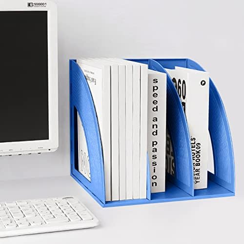 SAYEEC Magazine File Holder Desk Binder Holder Plastic File Sorter Folder Organizer Stand Book Shelf Dividers Vertical Filling Storage Rack Desktop Bookshelf Display Box for Office School Home (Blue) - Image 6