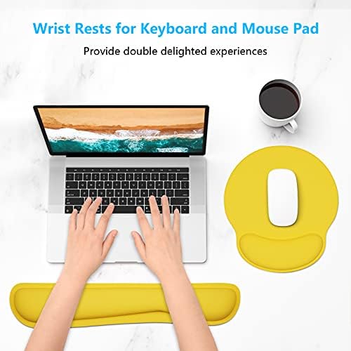 Dapesuom Keyboard Wrist Rest and Mouse Pad with Wrist Support, Cute Memory Foam Cushion for Keyboard and Mouse Set, Desktop Pad Rests with Non Slip Base for Easy Typing & Pain Relief, Apricot Yellow - Image 2