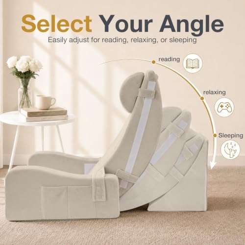Sasttie 15-25 inch Adjustable Reading Pillow with Armrests, Beige - Image 3