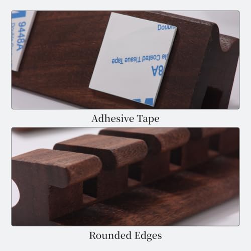 Walnut Wood Cord Holder – 5 Slots Cable Organizer with Adhesive Tape, Desk Wire Management for USB, Charging, HDMI, and Type-C Cables (5 Slot) - Image 5