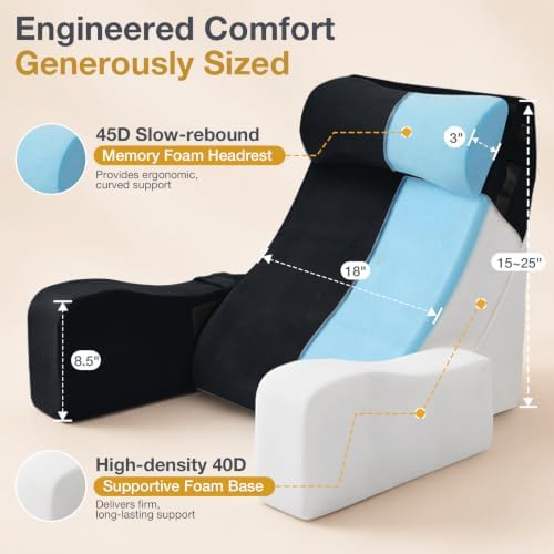 Sasttie 15-25 inch Adjustable Reading Pillow with Armrests, Black - Image 7