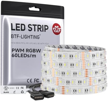BTF-LIGHTING RGBW LED Strip Cool White 16.4ft 60LEDs/m DC12V UL Listed IP30 by BTF-LIGHTING