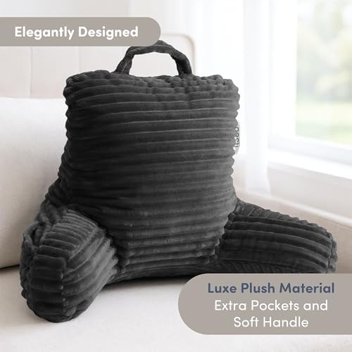 Nestl Reading Pillow for Kids & Teens with Shredded Memory Foam, Luxe Cut Plush Backrest Pillows for Reading and Gaming, for use on Couch, Bed, Floor, Adjustable Support with Washable Cover Dark Grey - Image 2