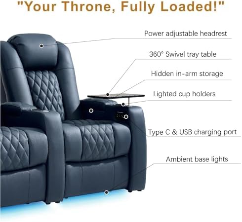 comfiroom Top-Grain Leather Home Theater Seating, Dual-Motor Power Recliner - Image 6