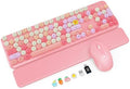 Wireless Keyboard and Mouse Combo with Magnetic Wrist Rest, Round Keycaps, Full-Size Retro Typewriter-Style Keyboard, Two-Stage Tilt Legs, Auto-Sleep, 2.4GHz for Windows PC Laptop, Pink Colorful by SABLUTE