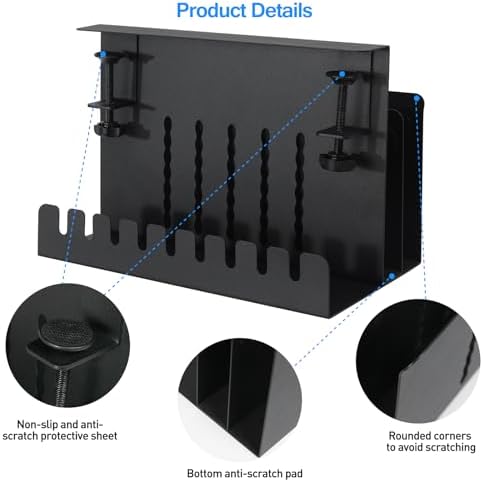 MAXECHO Desk Side Storage, Under Desk Laptop Mount, Table Side Hanging File Organizer, No Drill Clamp On Cable Management Tray, Laptop Holder with Magnetic Pen Holder for Office and Home, Load 22 Lbs - Image 4