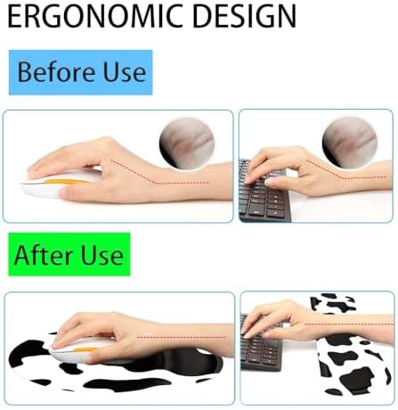 Keyboard Wrist Rest and Mouse Pad Wrist Support Set with Coasters,Ergonomic Gaming Mousepad for Home Office Working Studying Easy Typing & Pain Relief,Cow Print - Image 3
