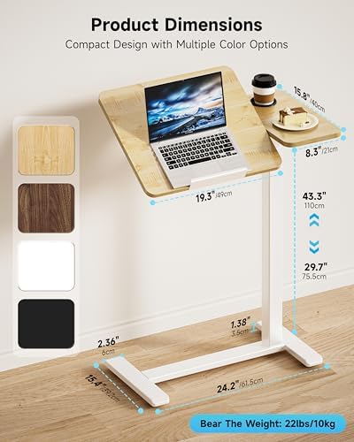 BZIUM Overbed Bedside Table with Hidden Wheels, Adjustable Medical Tilt Top Hospital Bed Table Over The Bed, Rolling Desk Mobile Standing Desk (27.6x15.8, Maple) - Image 3