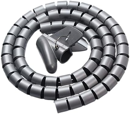 Spiral Cable Wrap with Clip,25mm Diameter Desk Cable Organizer Spiral for Wire Management,1.5 Meters Flexible Wire Organizer with Wire Grip- Keep Office Cords Neat, Tangle-Free and Protected,Silver by Fogun